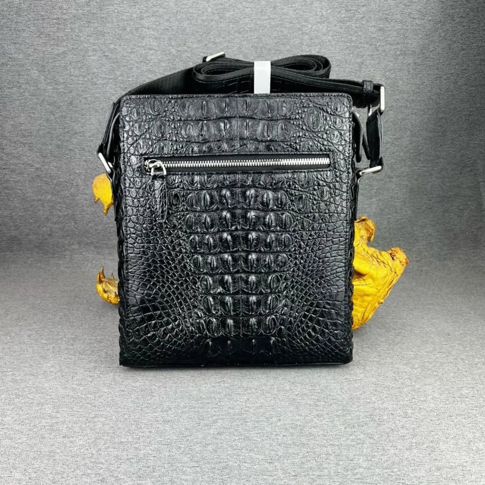 Crocodile Leather Men's Crossbody Messenger Bag – Black