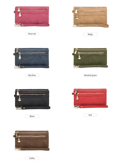Women's Retro Long Wallet Large Capacity Double Zipper Multi-Card Clutch