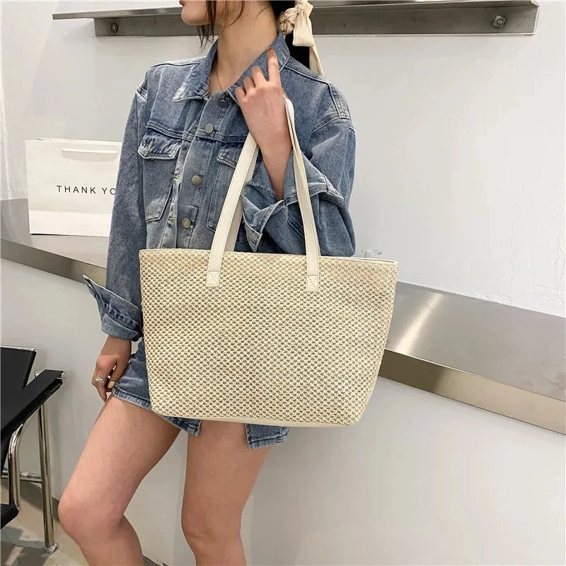 Rattan Woven Beach Tote Bag – Large Capacity Women Shopper