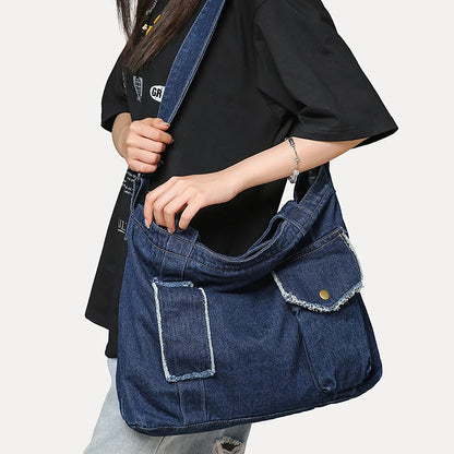 Women's Denim Tote Bag – Large Crossbody Shoulder Bag for School & Daily Use