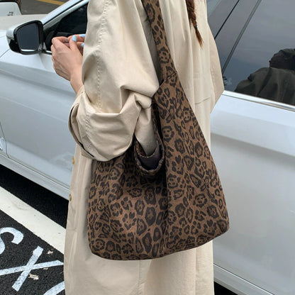 Leopard Print Tote Bag for Women – Large Suede Bucket Shoulder Bag