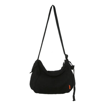 Female Canvas Fabric Hobo Soft Slouchy Shoulder Bag Y2k Student Leisure Medium Size School Book