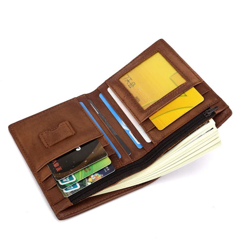 Men's Genuine Leather Slim Trifold Wallet – Retro Western Style Card Holder