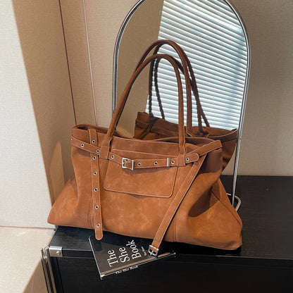Moods Biker Style Big Shoulder Bags Women Soft Pu Leather Large Capacity Travelling Shopping Totes