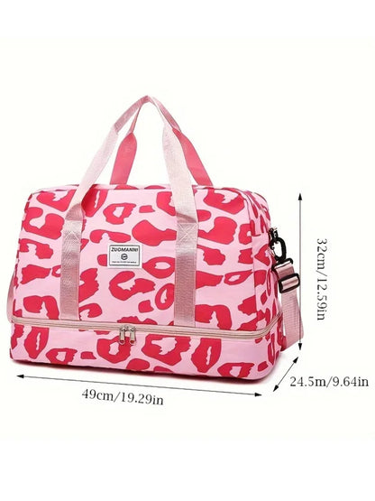 Animal Print Nylon Weekender Bag – Large Capacity Travel Duffel for Women