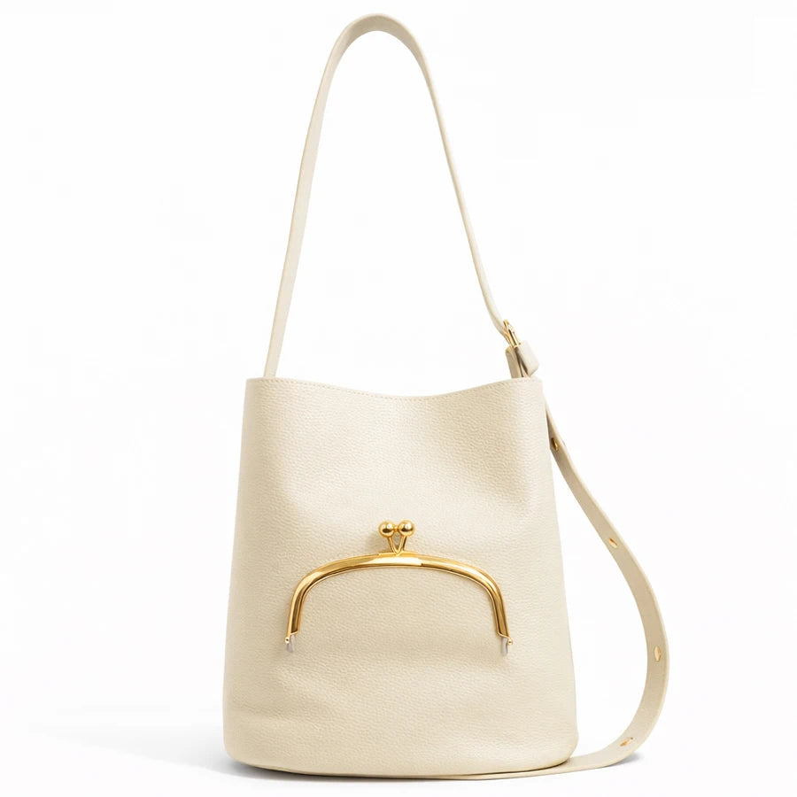 Vintage Large Capacity Buckets Bag Designer Kisslock Pockets Deco Women Shoulder Bags Luxury Pu