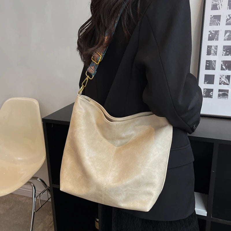 Large Capacity Bucket Bag – Women's Soft PU Leather Shoulder Tote