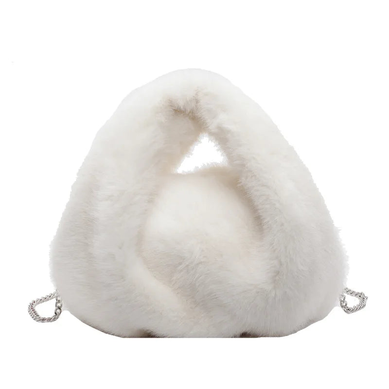Plush Faux Fur Bucket Bag – Women's Chain Crossbody Handbag