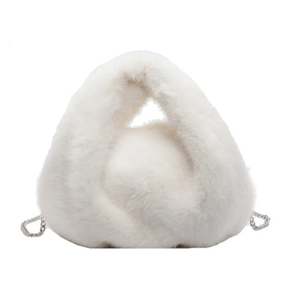 Plush Faux Fur Bucket Bag – Women's Chain Crossbody Handbag