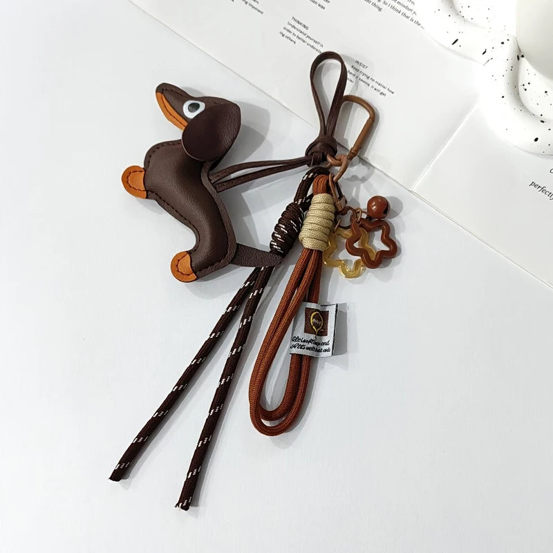 Dachshund Bag Charm – Faux Leather Sausage Dog Lanyard Pendant