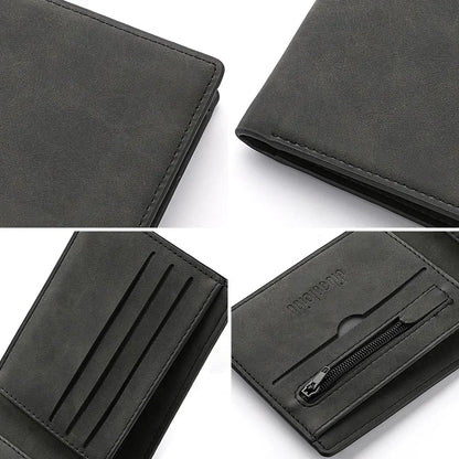 Men's Slim PU Leather Wallet – Bifold with Zipper & Card Slots