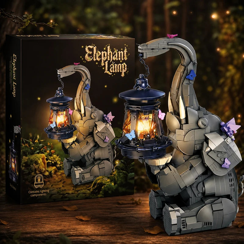Elephant Lamp Building Blocks Set with LED Night Light Lantern