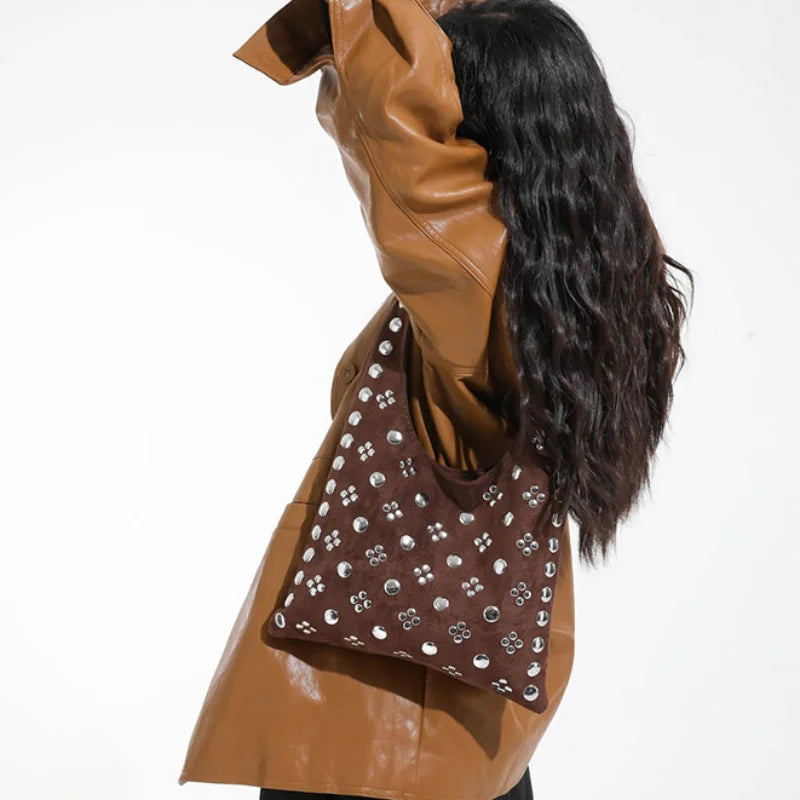 Frosted Rivet Bucket Bag – Women's Luxury Large Capacity Shoulder Tote