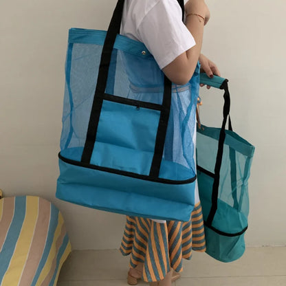 Large Mesh Beach Tote Bag with Waterproof Bottom