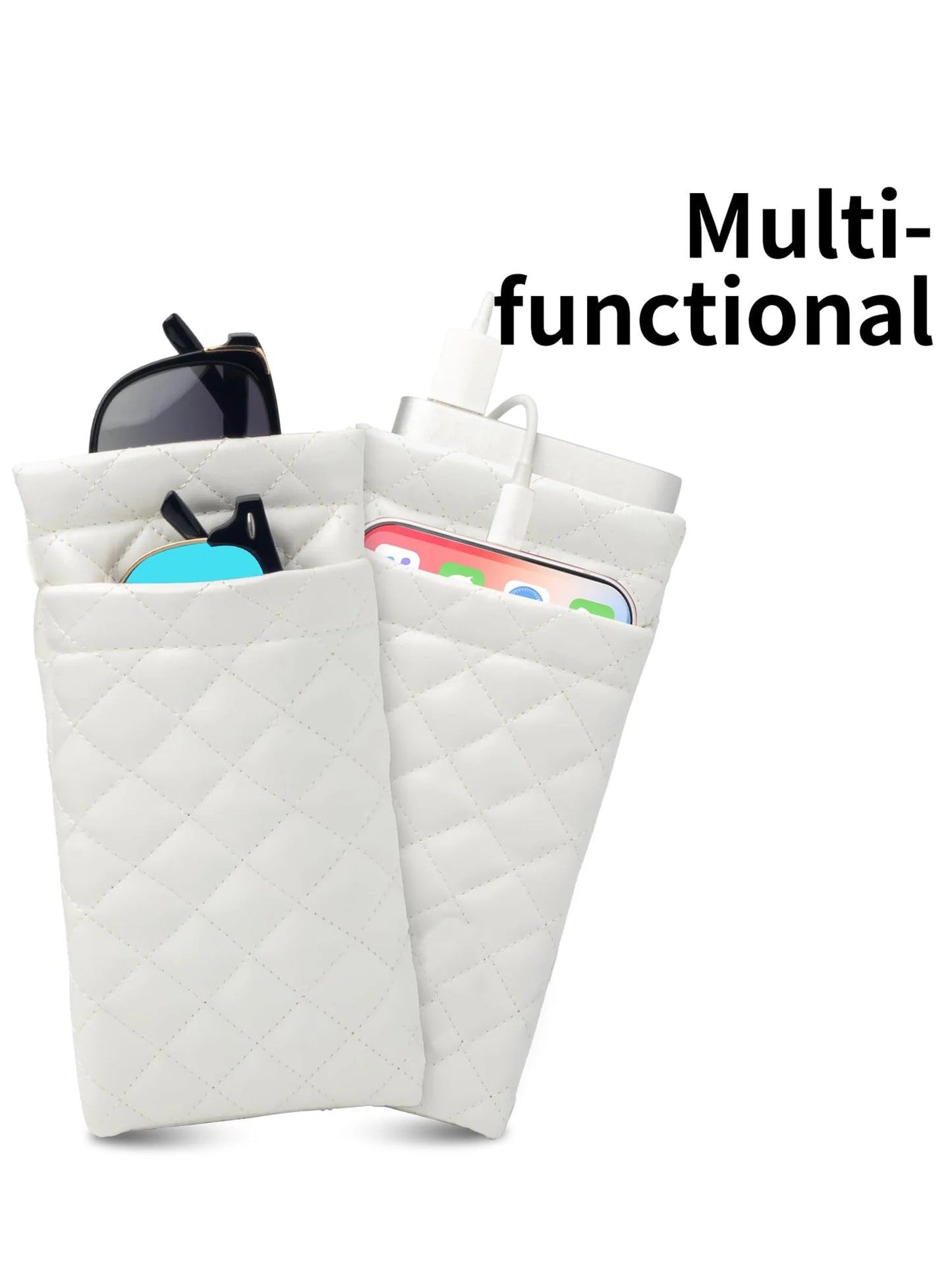 Soft PU Leather Double Glasses Case – Quilted Argyle Squeeze-Top