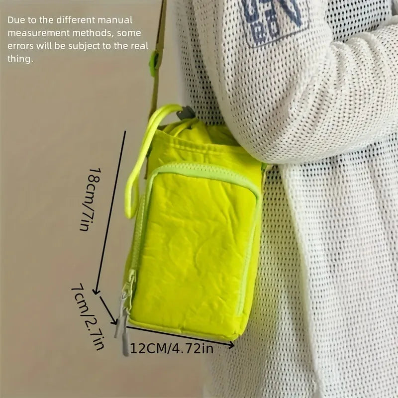 Mini Nylon Crossbody Bag with Phone Pocket & Bottle Holder