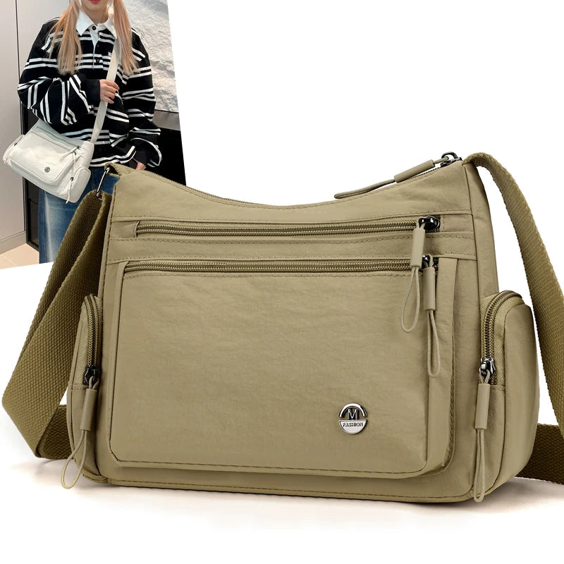 Women's Multi-Pocket Crossbody Bag – Lightweight Nylon Shoulder Bag