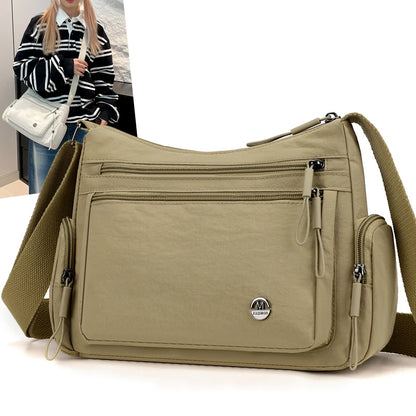 Women's Multi-Pocket Crossbody Bag – Lightweight Nylon Shoulder Bag