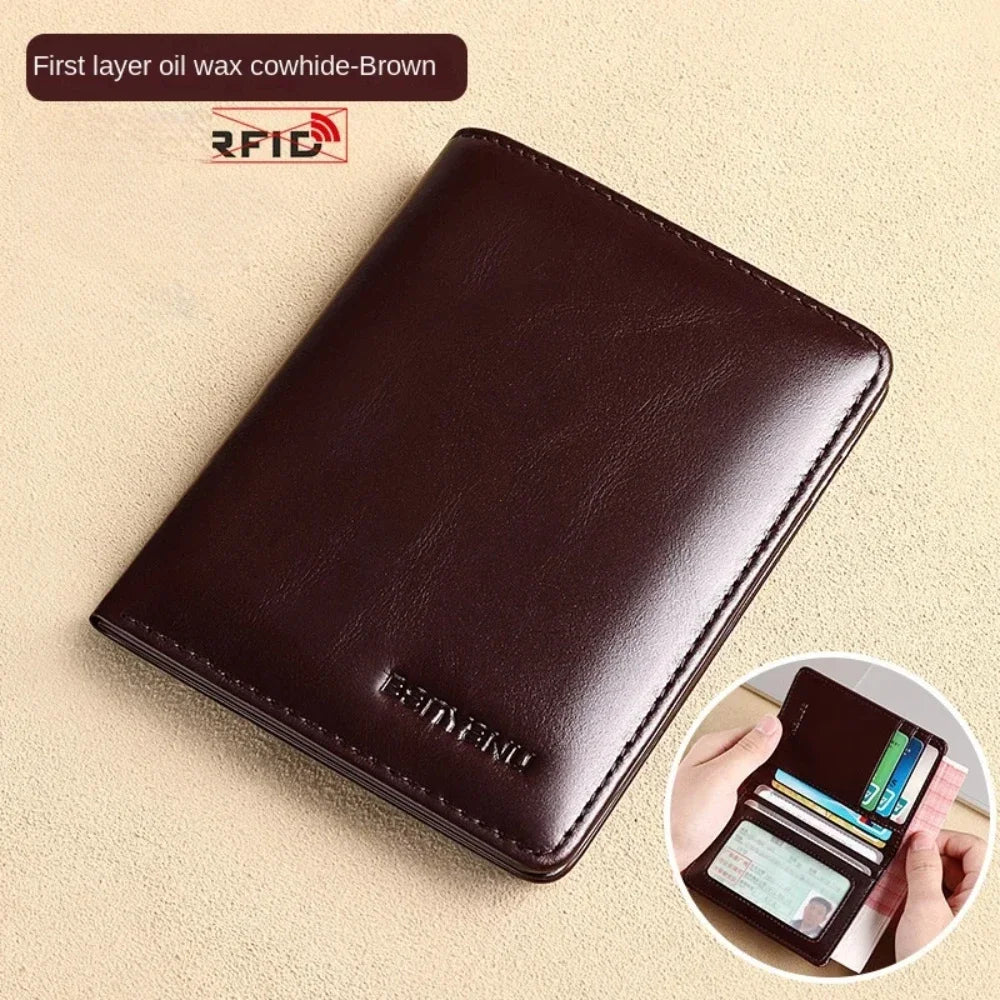 RFID Blocking Genuine Leather Wallet for Men – Slim Vertical Bifold with Card Holder