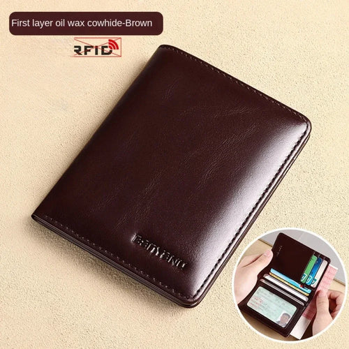 RFID Blocking Genuine Leather Wallet for Men – Slim Vertical Bifold with Card Holder