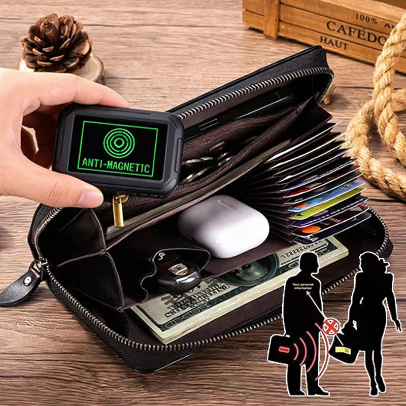Genuine Leather Long Clutch Wallet for Men – Zip Organizer