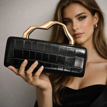Crocodile Pattern Brand Women S Handbag Brown Gold Rectangular Bag High-End Luxury Designer Shoulder