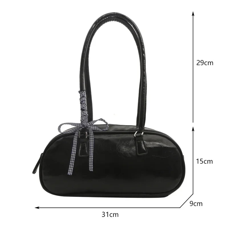 Boston Pillow Shoulder Bag for Women with Ribbon Charm