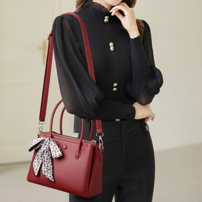 Women's Luxury PU Leather Tote Handbag – Soft Casual Shoulder Bag with Scarf