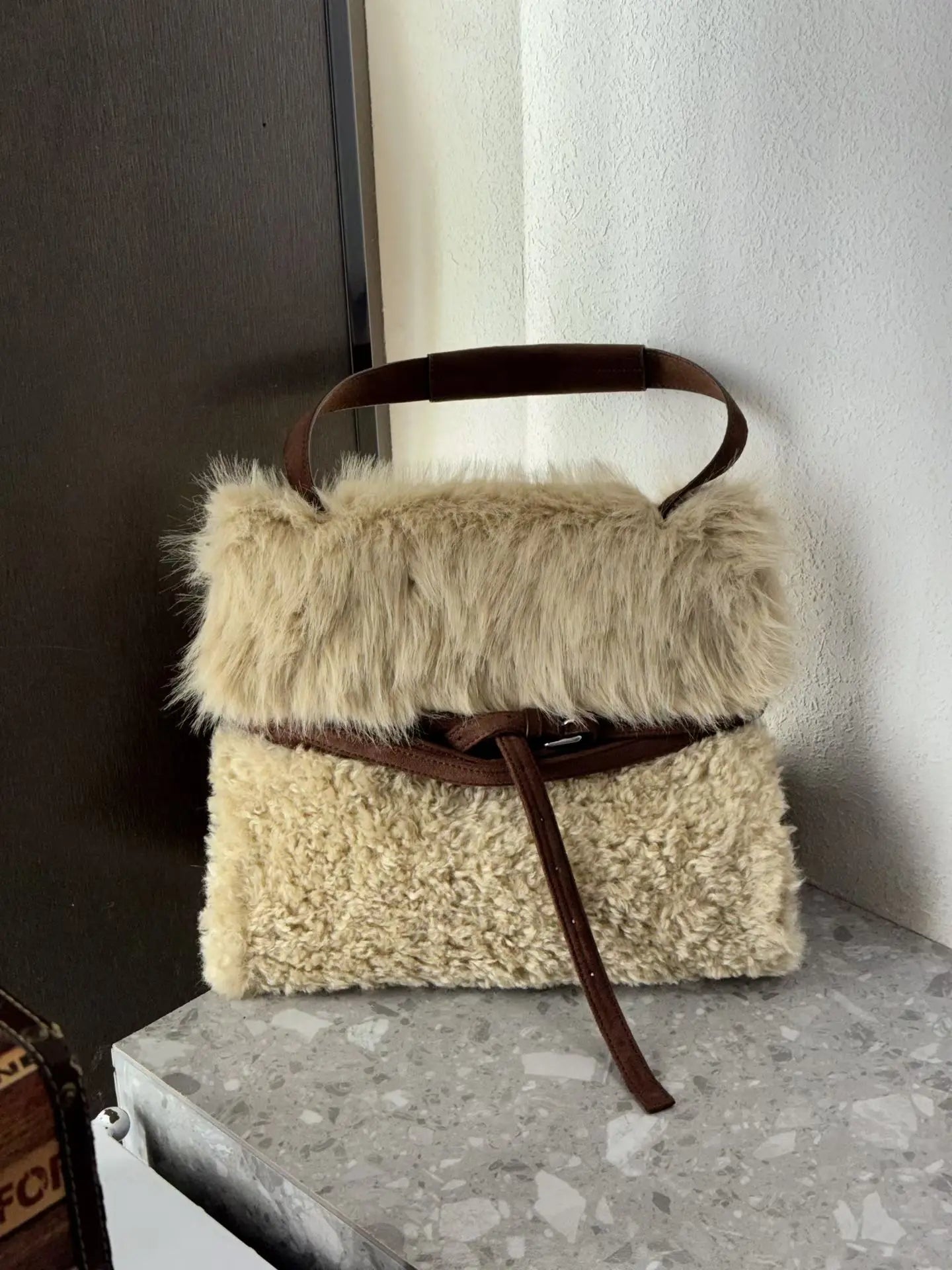 Faux Fur Tote Bag Women S Bucket Plush Luxury Design Ladies Handbags Soft Winter Crossbody Shoulder