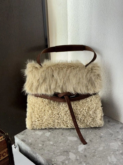 Faux Fur Tote Bag Women S Bucket Plush Luxury Design Ladies Handbags Soft Winter Crossbody Shoulder