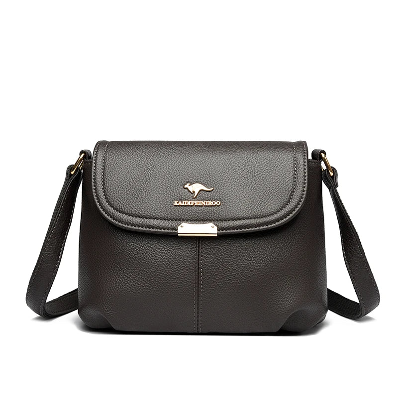 Leather Crossbody Shoulder Bag for Women – Soft Flap Handbag