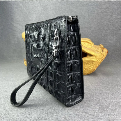 Crocodile Back Leather Wrist Clutch for Men – Large Black