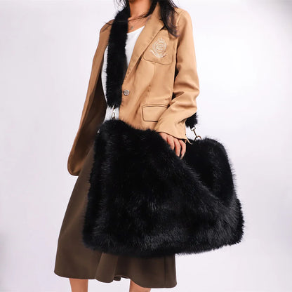 Winter Women S Furry Tote Handbags Large Capacity Commuter Ladies Faux Fur Shoulder Bag Soft Plush