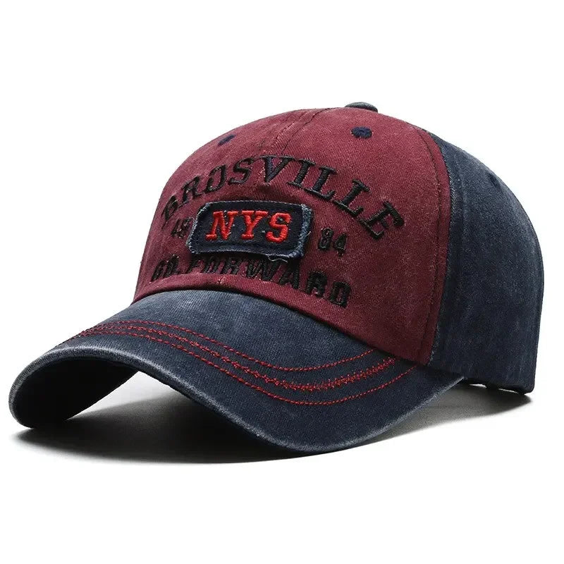 Distressed Washed Cotton Baseball Cap – Letter Embroidery Dome Hat