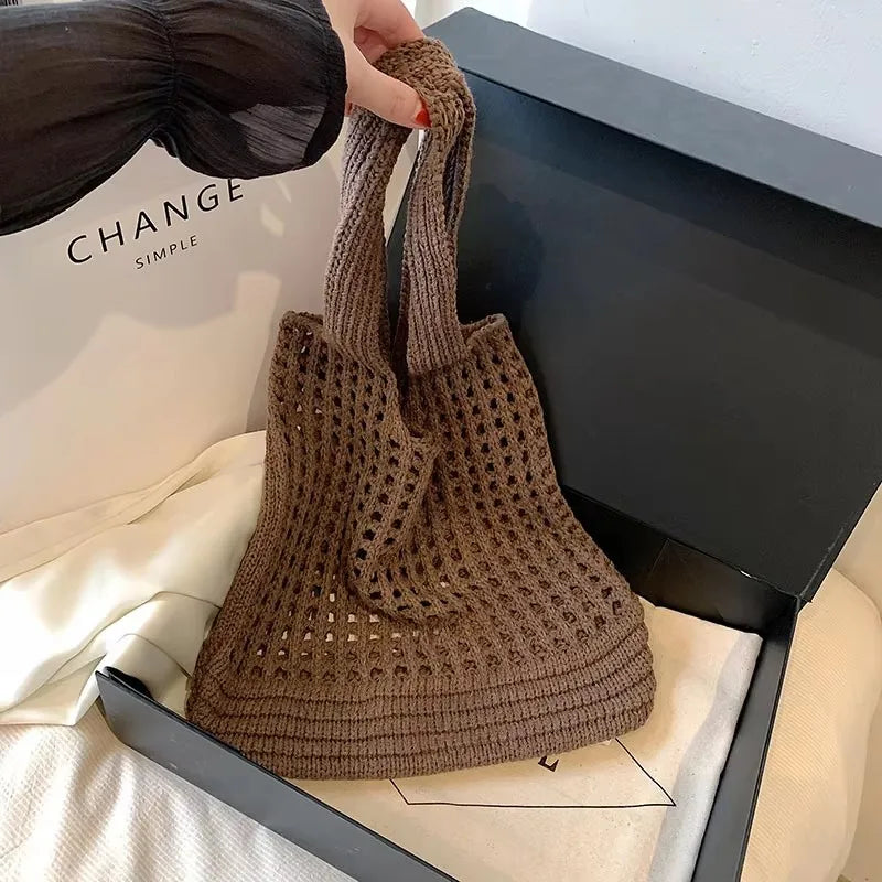 Crochet Tote Bag for Women – Large Hollow Knit Shoulder Bag