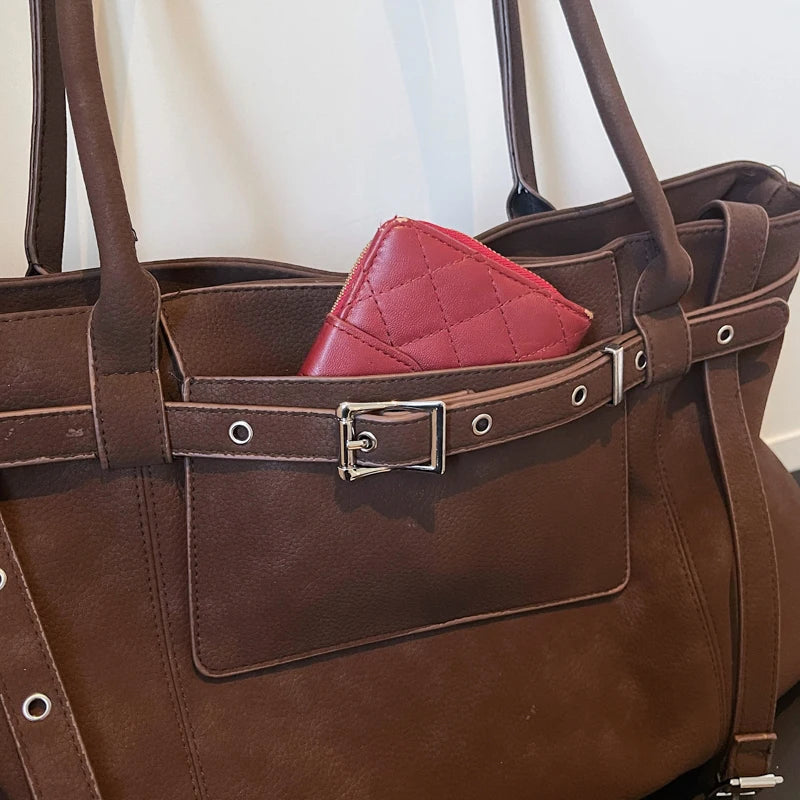 Moods Biker Style Big Shoulder Bags Women Soft Pu Leather Large Capacity Travelling Shopping Totes