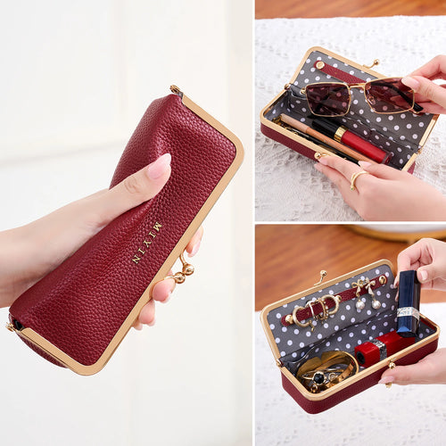Women's Retro PU Leather Glasses Case Multi-Function Storage Box