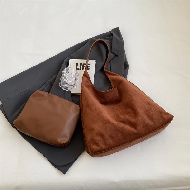 Soft Suede Hobo Shoulder Bag for Women – Large Luxury Handbag