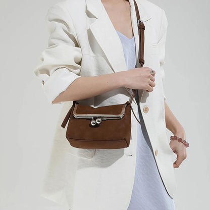 Lychee Pattern Crossbody Bag – Metal Clip Frame Women's Shoulder Bag