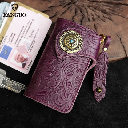 Genuine Leather Key Wallet with Card Holder & Key Chain for Men