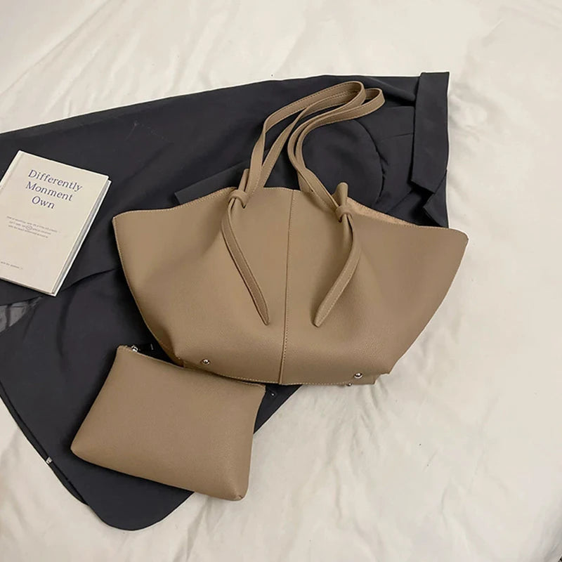 Large PU Leather Tote Bag for Women – Hobo Shoulder Bag with Pouch