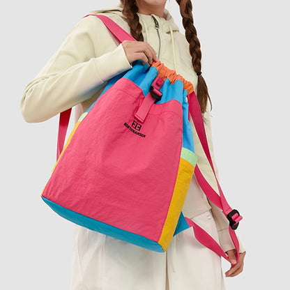 Drawstring Sports Backpack Multi-Color Patchwork Tennis Bag