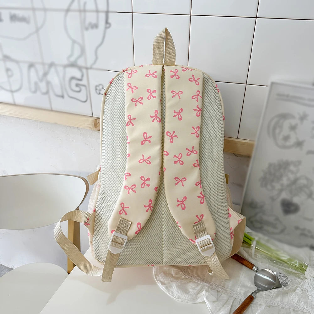Bow Print Women's Backpack Set – Lightweight 3-Piece School Bag