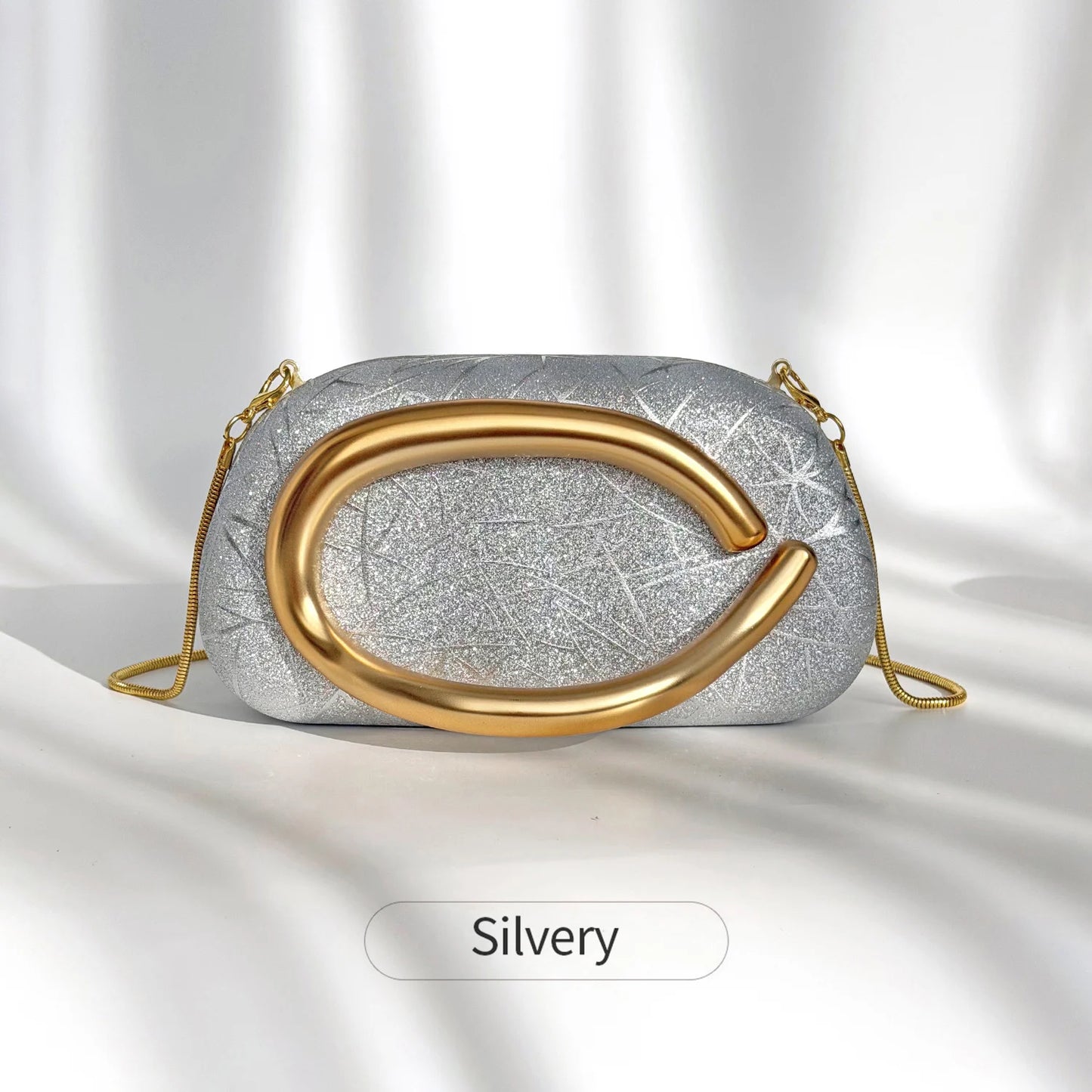Glitter Evening Clutch Bag with Detachable Gold Chain Strap