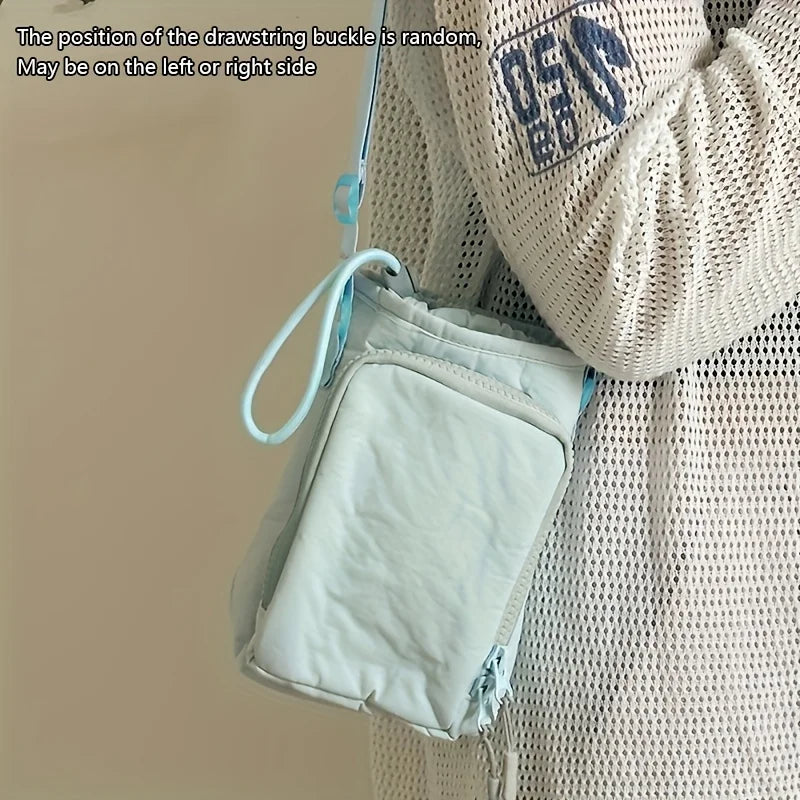 Mini Nylon Crossbody Bag with Phone Pocket & Bottle Holder