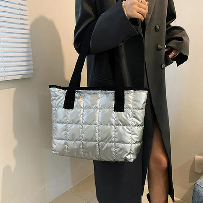 Quilted Puffer Tote Bag – Large Capacity Winter Shoulder Bag