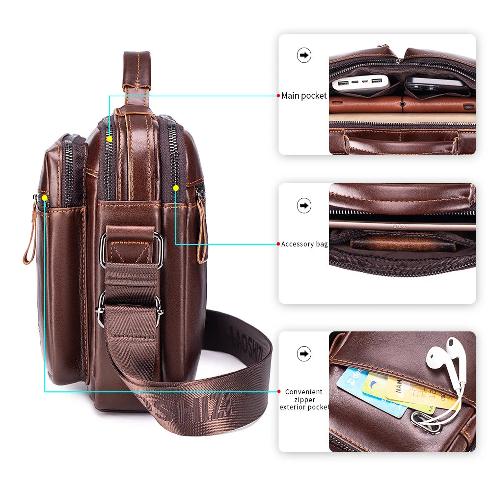 Genuine Leather Men's Crossbody Shoulder Bag – Business Handbag