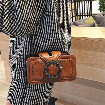 Studded Crossbody Bag – Punk Rhinestone Buckle Chain Shoulder Bag