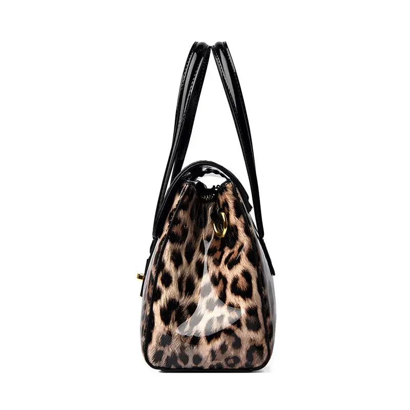 Leopard Print Patent Leather Handbag for Women