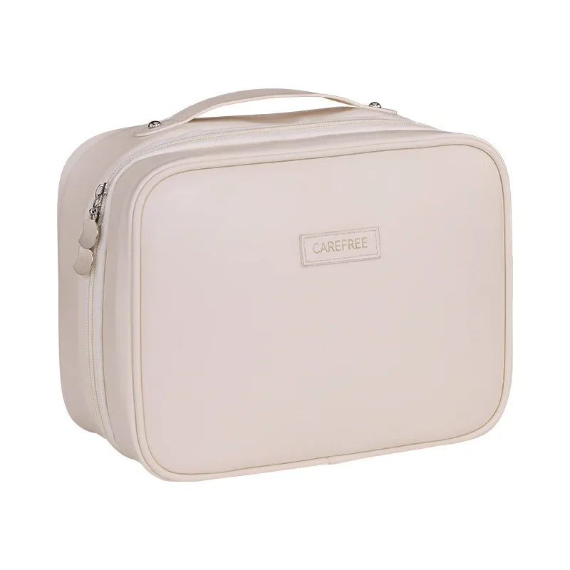 Large Capacity PU Leather Makeup Bag – Travel Cosmetic Case with Brush Holder